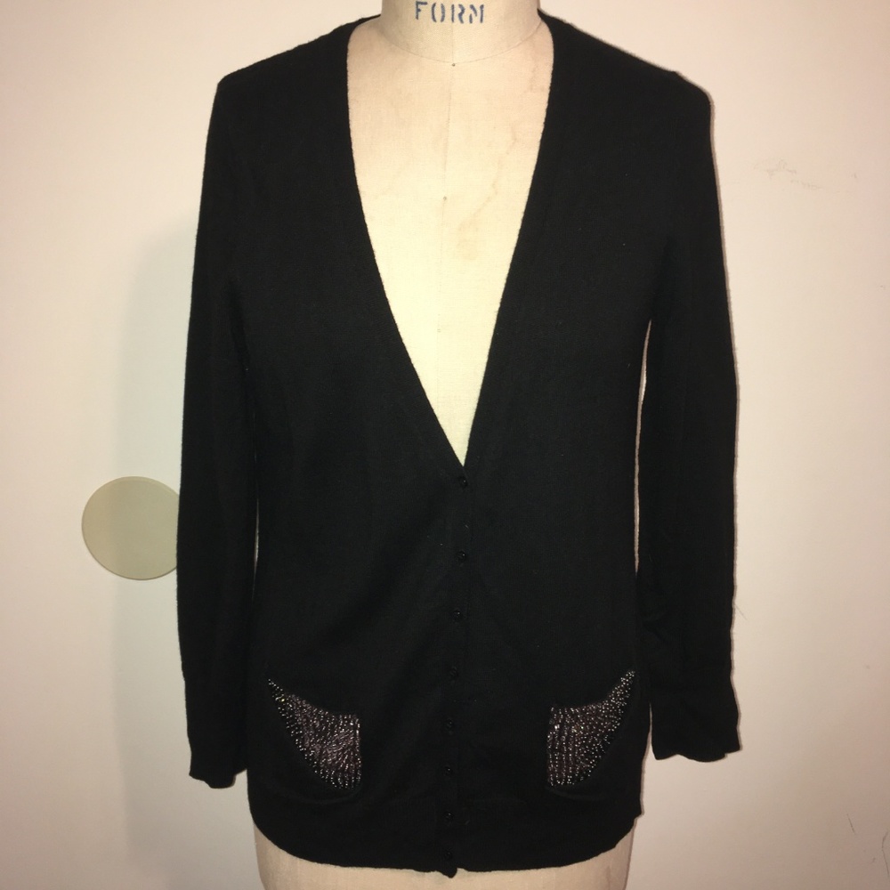 Smitten Black Sequined Pocket Cardigan Sweater
